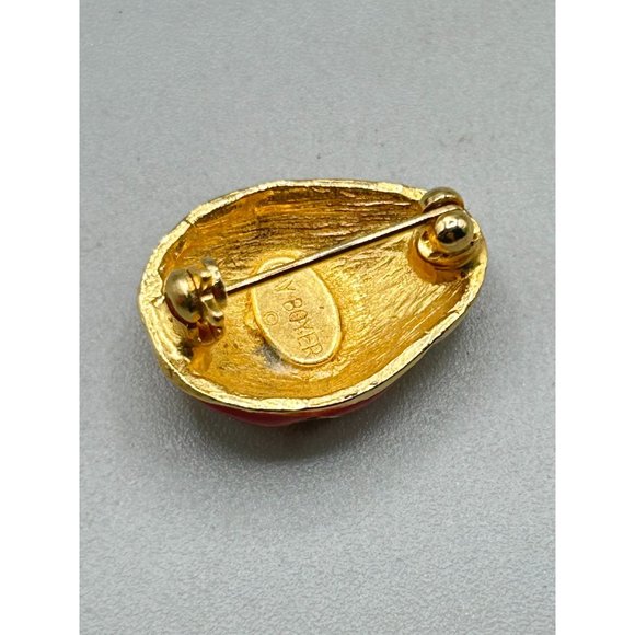 Vintage Lady Bug Small Pin Signed Gay Boyer Red Enamel Over Gold Tone Insect Pin - Picture 6 of 7